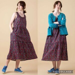 Gudrun Sjoden Woven Floral Midi Dress Womens Small Organic Cotton Tiered Pockets